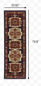 6' Red Blue Machine Woven Oriental Indoor Runner Rug - Homeroots - Flyclothing LLC