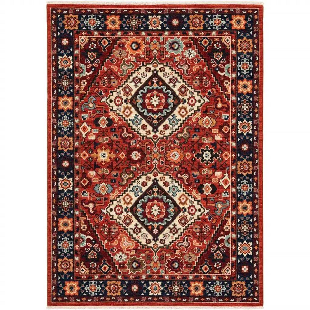 3' X 5' Red Blue Machine Woven Oriental Indoor Area Rug - Homeroots - Flyclothing LLC