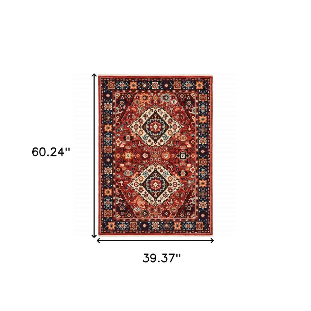 3' X 5' Red Blue Machine Woven Oriental Indoor Area Rug - Homeroots - Flyclothing LLC