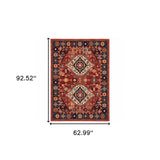 5' X 8' Red Blue Machine Woven Oriental Indoor Area Rug - Homeroots - Flyclothing LLC