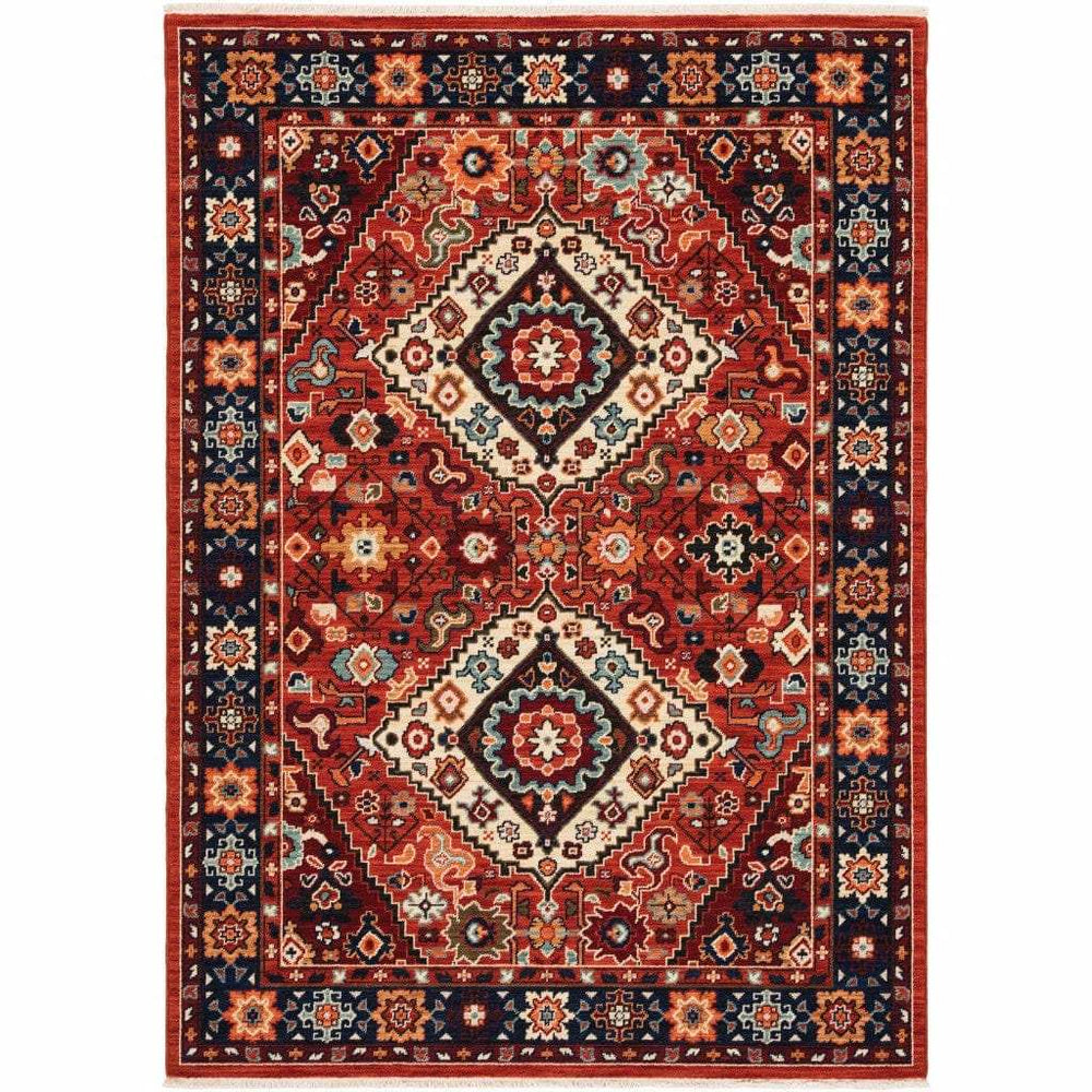 6' X 9' Red Blue Machine Woven Oriental Indoor Area Rug - Homeroots - Flyclothing LLC