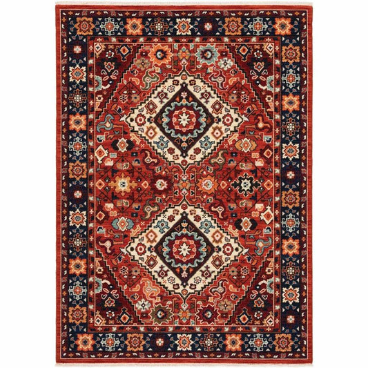 6' X 9' Red Blue Machine Woven Oriental Indoor Area Rug - Homeroots - Flyclothing LLC