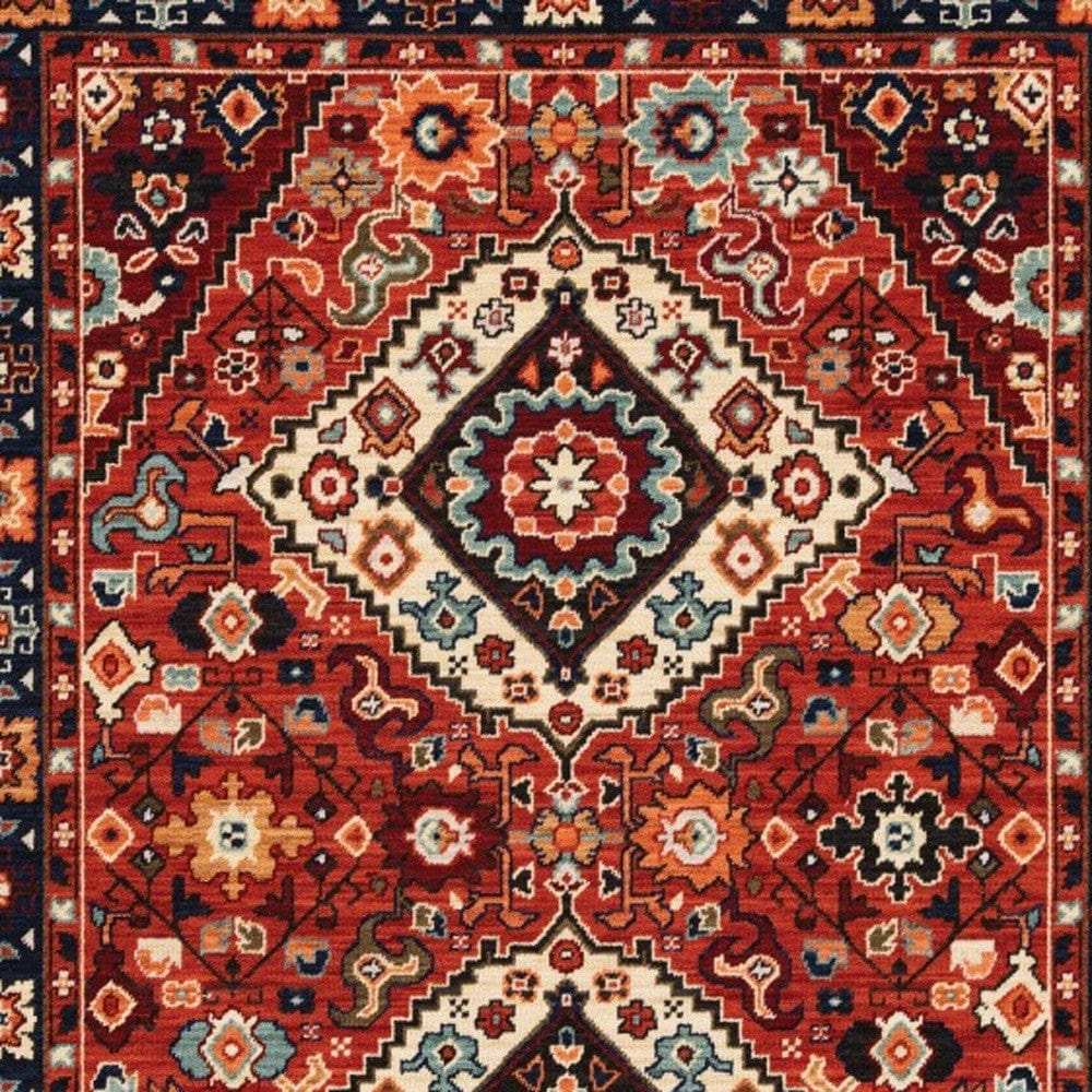 9' X 12' Red Blue Machine Woven Oriental Indoor Area Rug - Homeroots - Flyclothing LLC
