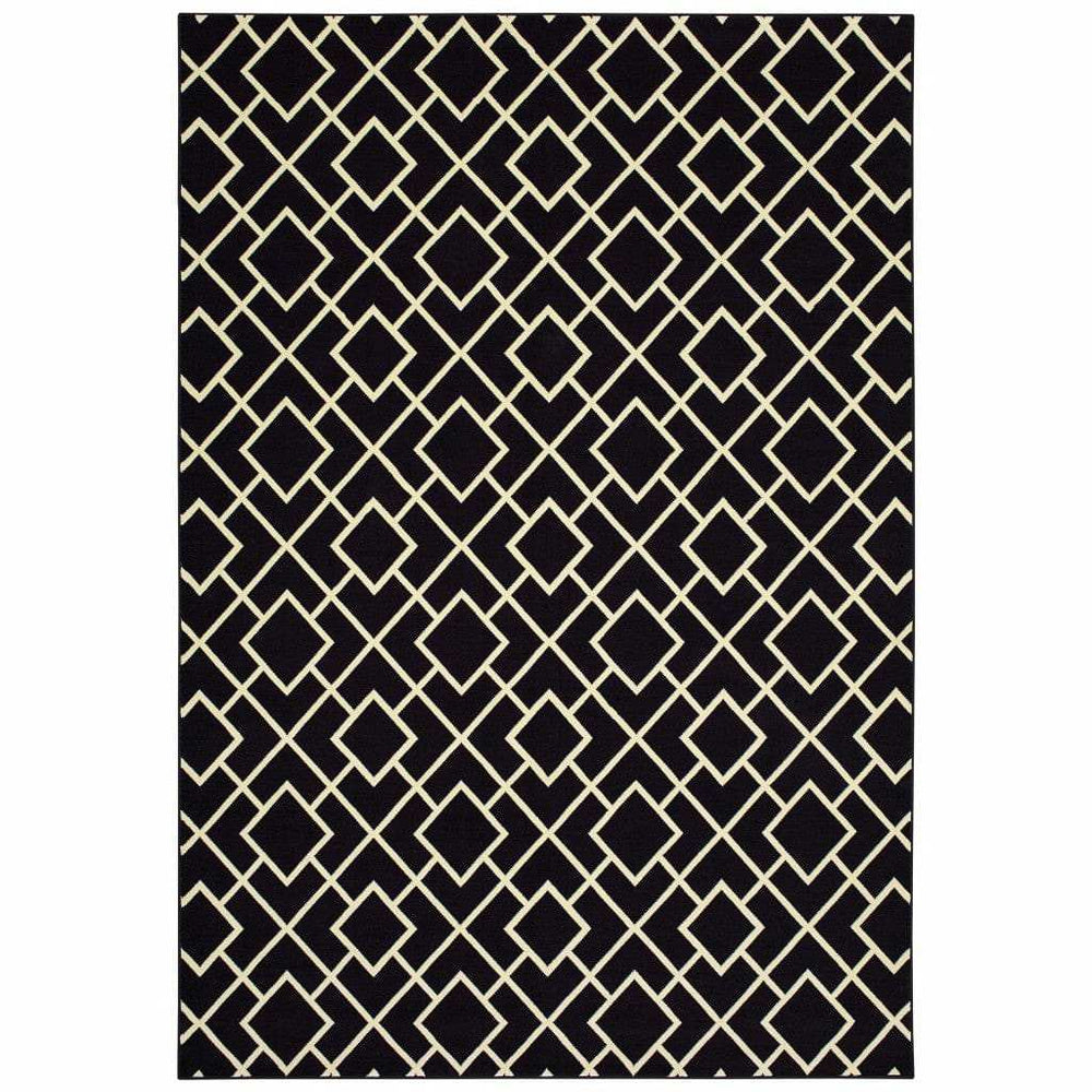 9' X 12' Black Ivory Machine Woven Geometric Diamonds Indoor Area Rug - Homeroots - Flyclothing LLC