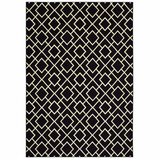 9' X 12' Black Ivory Machine Woven Geometric Diamonds Indoor Area Rug - Homeroots - Flyclothing LLC