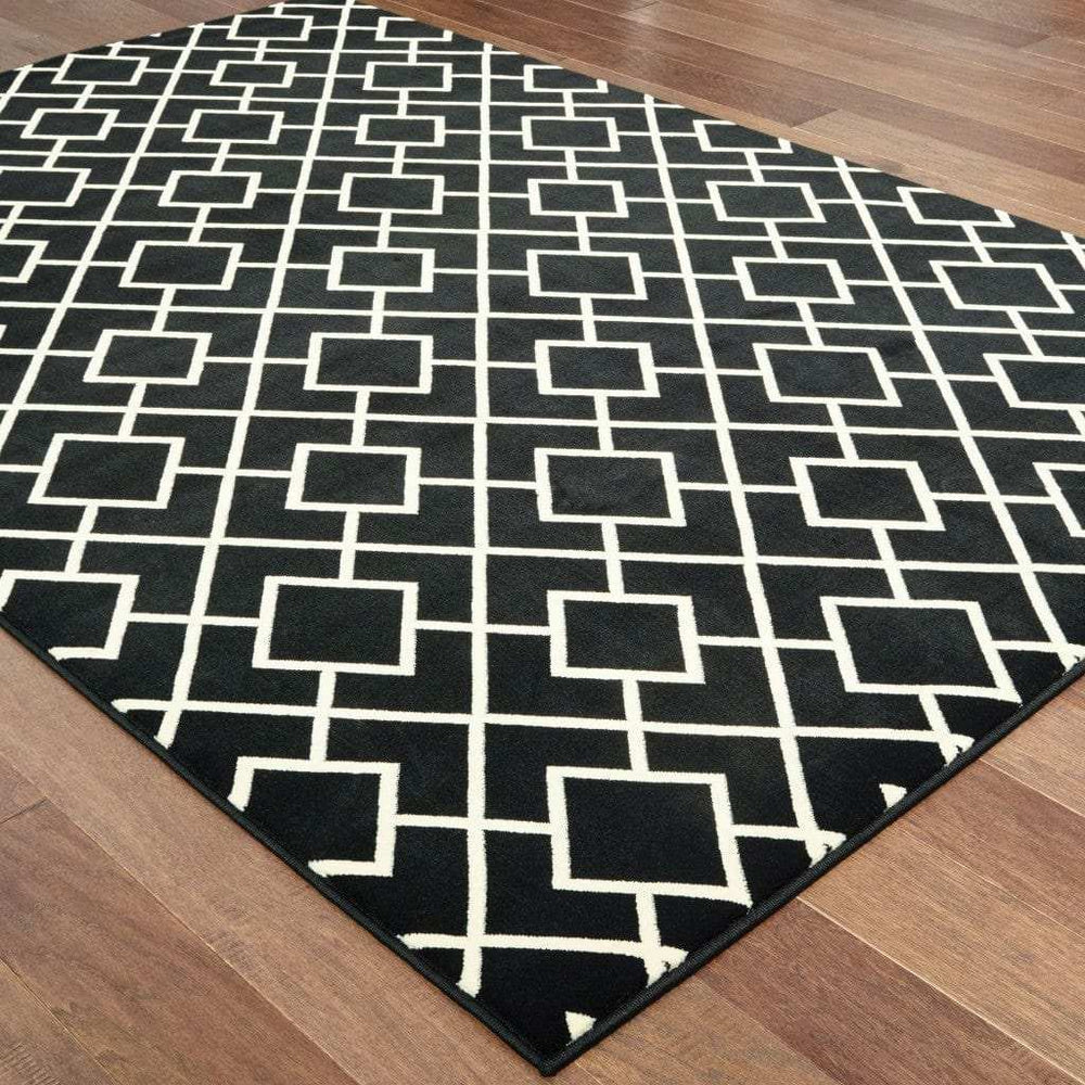 9' X 12' Black Ivory Machine Woven Geometric Diamonds Indoor Area Rug - Homeroots - Flyclothing LLC