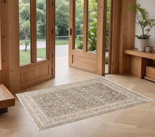 2' X 3' Beige Grey Machine Woven Oriental Indoor Area Rug - Homeroots - Flyclothing LLC