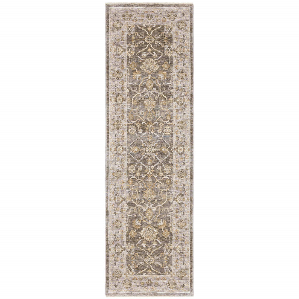 8' Beige Grey Machine Woven Oriental Indoor Runner Rug - Homeroots - Flyclothing LLC