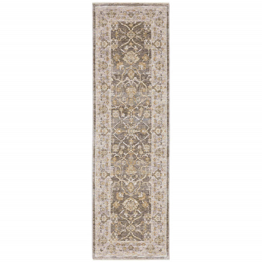 8' Beige Grey Machine Woven Oriental Indoor Runner Rug - Homeroots - Flyclothing LLC
