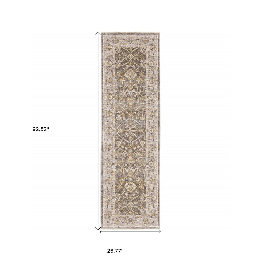 8' Beige Grey Machine Woven Oriental Indoor Runner Rug - Homeroots - Flyclothing LLC
