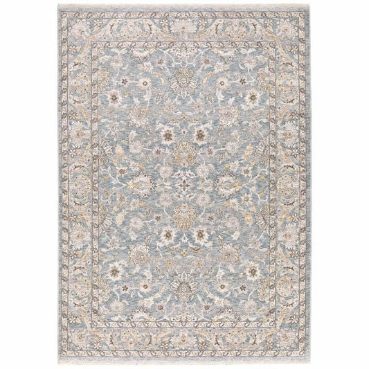 5' X 8' Blue Ivory Machine Woven Floral Oriental Indoor Area Rug - Homeroots - Flyclothing LLC