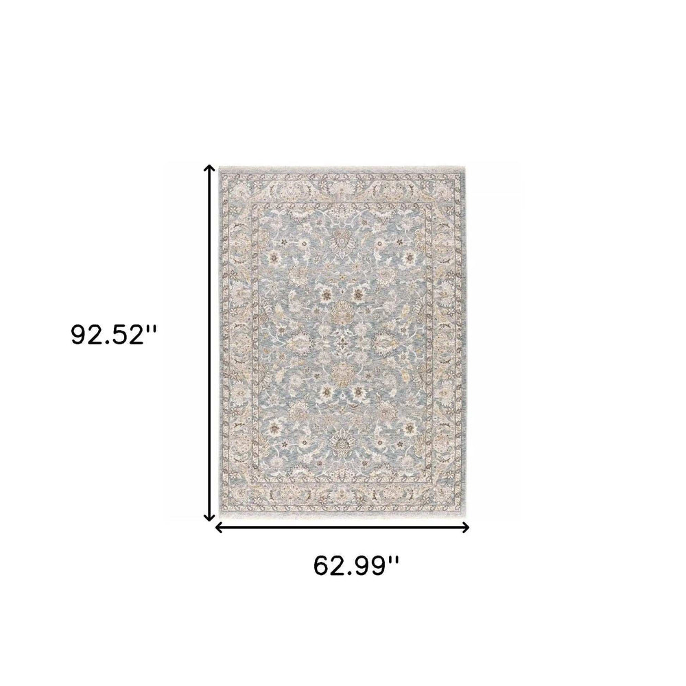 5' X 8' Blue Ivory Machine Woven Floral Oriental Indoor Area Rug - Homeroots - Flyclothing LLC