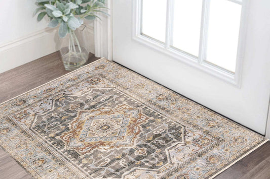 2' X 3' Grey Blue Machine Woven Medallion Indoor Area Rug - Homeroots - Flyclothing LLC