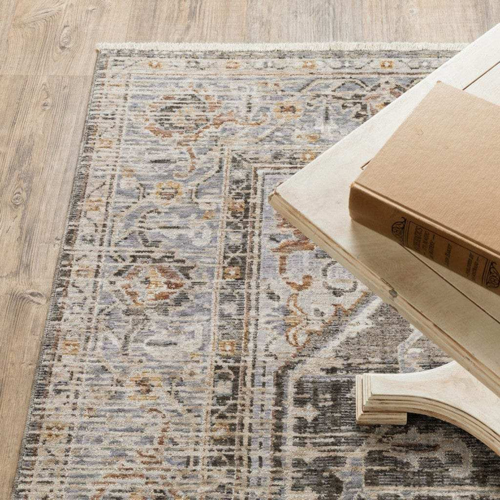 8' Grey Blue Machine Woven Medallion Indoor Runner Rug - Homeroots - Flyclothing LLC