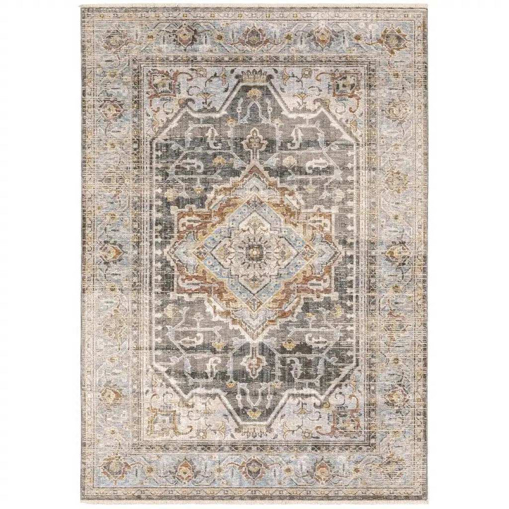 3' X 5' Grey Blue Machine Woven Medallion Indoor Area Rug - Homeroots - Flyclothing LLC