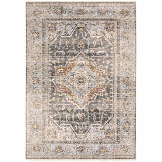 6' X 9' Grey Blue Machine Woven Medallion Indoor Area Rug - Homeroots - Flyclothing LLC