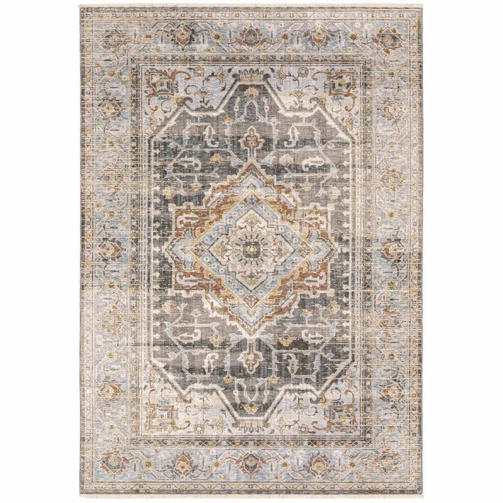 7' X 10' Grey Blue Machine Woven Medallion Indoor Area Rug - Homeroots - Flyclothing LLC