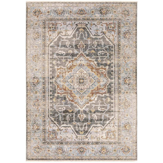 7' X 10' Grey Blue Machine Woven Medallion Indoor Area Rug - Homeroots - Flyclothing LLC