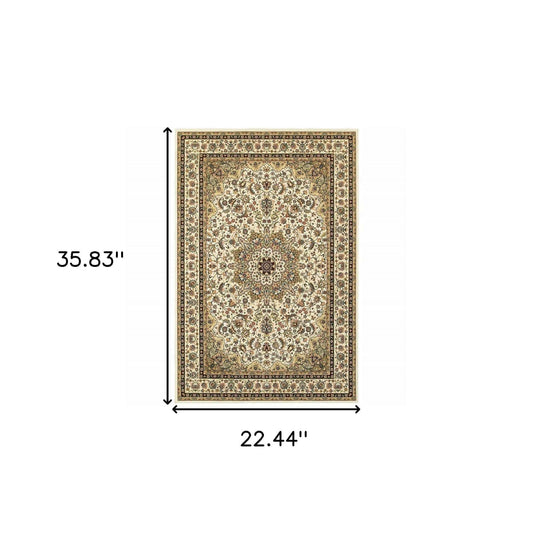 1' X 3' Ivory Beige Machine Woven Oriental Indoor Area Rug - Homeroots - Flyclothing LLC