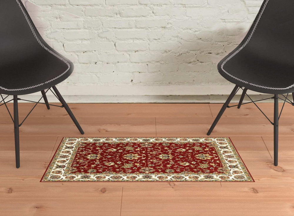 1' X 3' Red Ivory Machine Woven Floral Oriental Indoor Area Rug - Homeroots - Flyclothing LLC