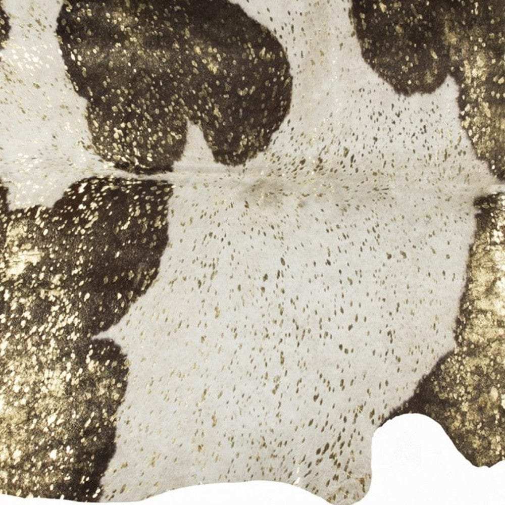 6' X 7' Dark Brown White And Gold Natural Cowhide Area Rug - Homeroots - Flyclothing LLC