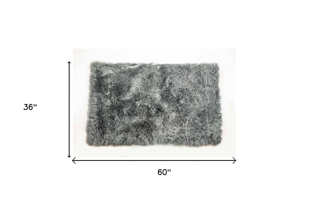 3' X 5' Gray Natural Rectangular Sheepskin Area Rug - Homeroots - Flyclothing LLC
