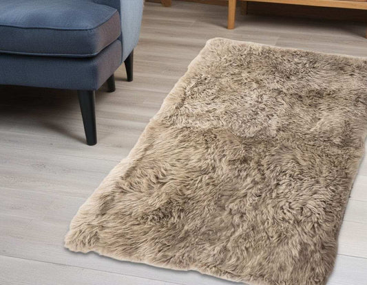 3' X 5' Taupe Natural Rectangular Sheepskin Area Rug - Homeroots - Flyclothing LLC