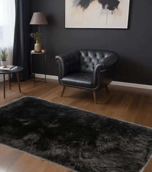 2' X 5' Black Natural Rectangular Sheepskin Area Rug - Homeroots - Flyclothing LLC