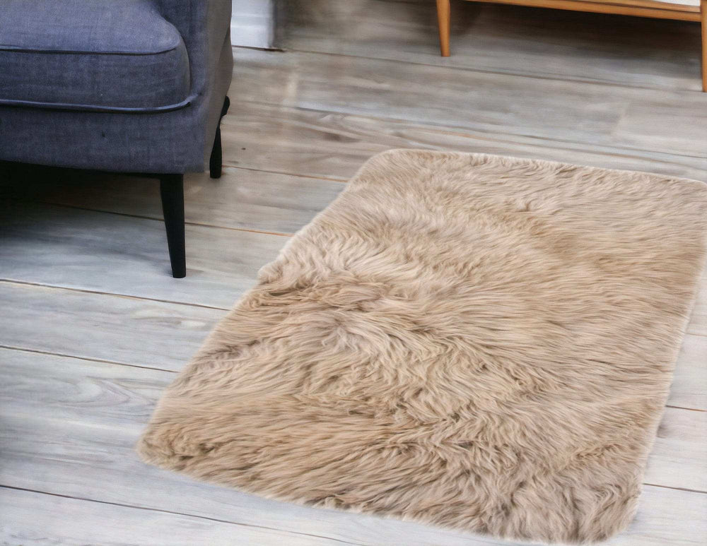 2' X 3' Taupe Sheepskin Area Rug - Homeroots - Flyclothing LLC