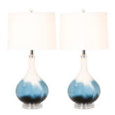 Set of Two 29" Blue and White Glass Table Lamps With White Shades - Homeroots