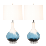 Set of Two 29" Blue and White Glass Table Lamps With White Shades - Homeroots