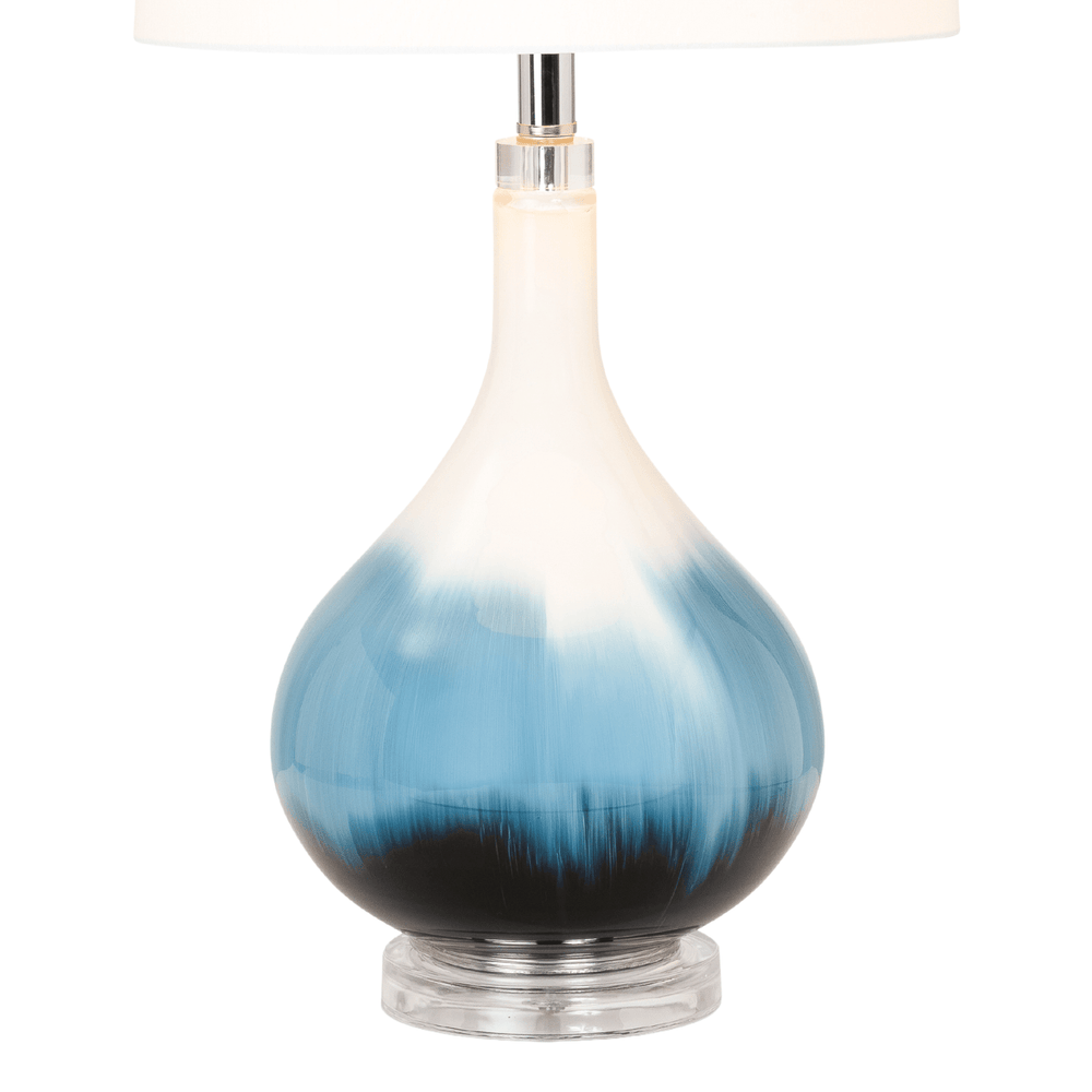Set of Two 29" Blue and White Glass Table Lamps With White Shades - Homeroots
