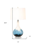 Set of Two 29" Blue and White Glass Table Lamps With White Shades - Homeroots