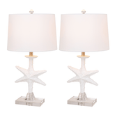 Set of Two 28" Clear and White Coastal Star Fish Table Lamps Coastal With White Drum Shades - Homeroots