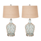 Set of Two 28" Silver Metal Table Lamps With Beige Empire Shade - Homeroots