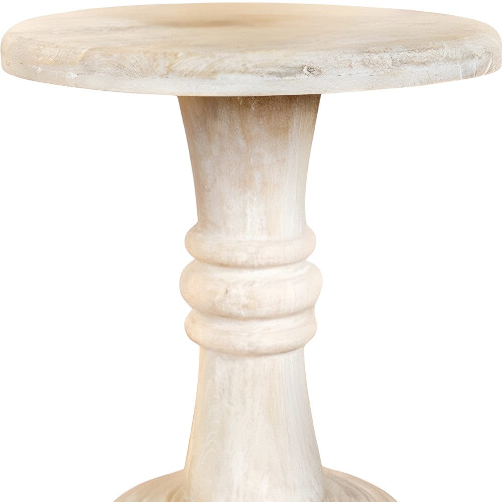28" White Distressed Solid Wood Round End Table - Homeroots - Flyclothing LLC