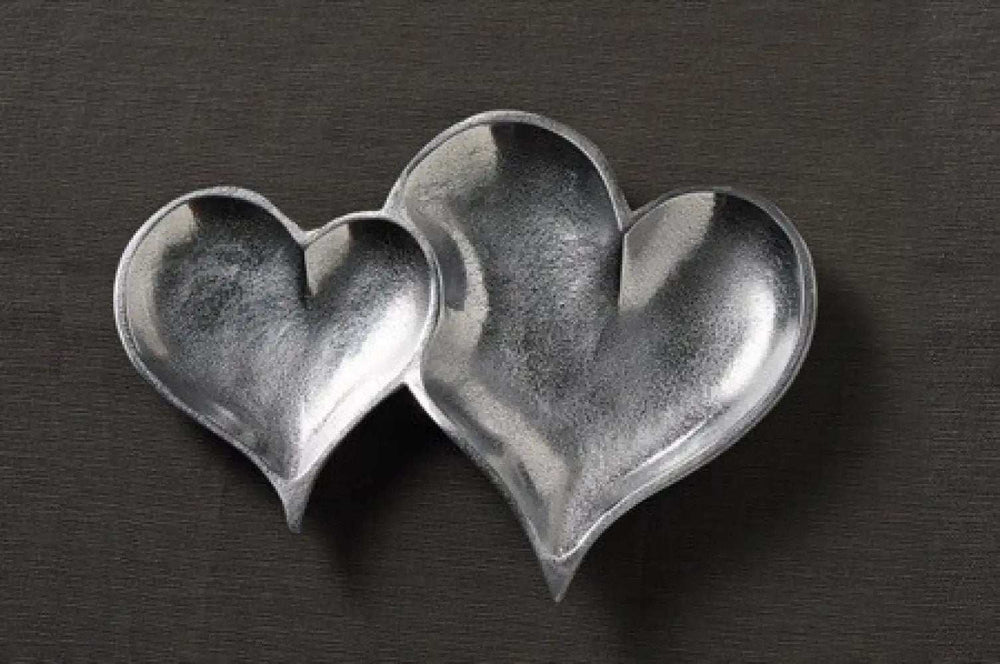 Two Section Textured Silver Heart Shaped Tray - Homeroots - Flyclothing LLC