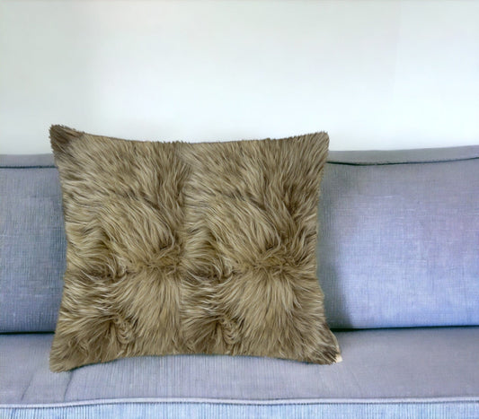 18" Taupe Sheepskin Throw Pillow - Homeroots