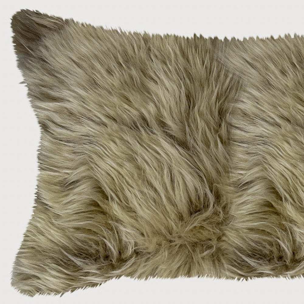 Taupe Natural Sheepskin Lumbar Pillow - Homeroots - Flyclothing LLC