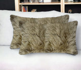 Set of Two 12" X 20" Taupe Sheepskin Lumbar Throw Pillows - Homeroots - Flyclothing LLC
