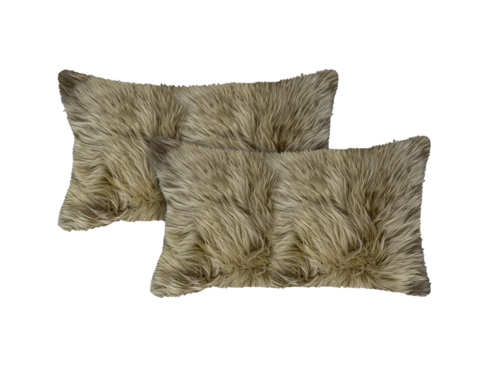 Set of Two 12" X 20" Taupe Sheepskin Lumbar Throw Pillows - Homeroots - Flyclothing LLC