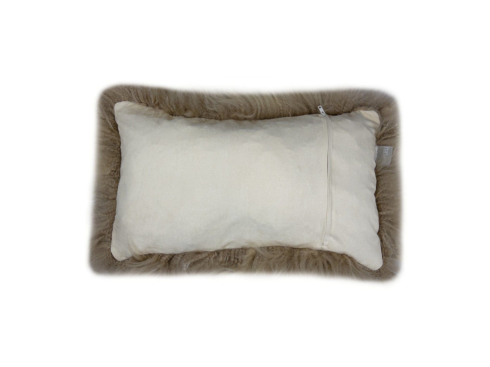 Set of Two 12" X 20" Taupe Sheepskin Lumbar Throw Pillows - Homeroots - Flyclothing LLC