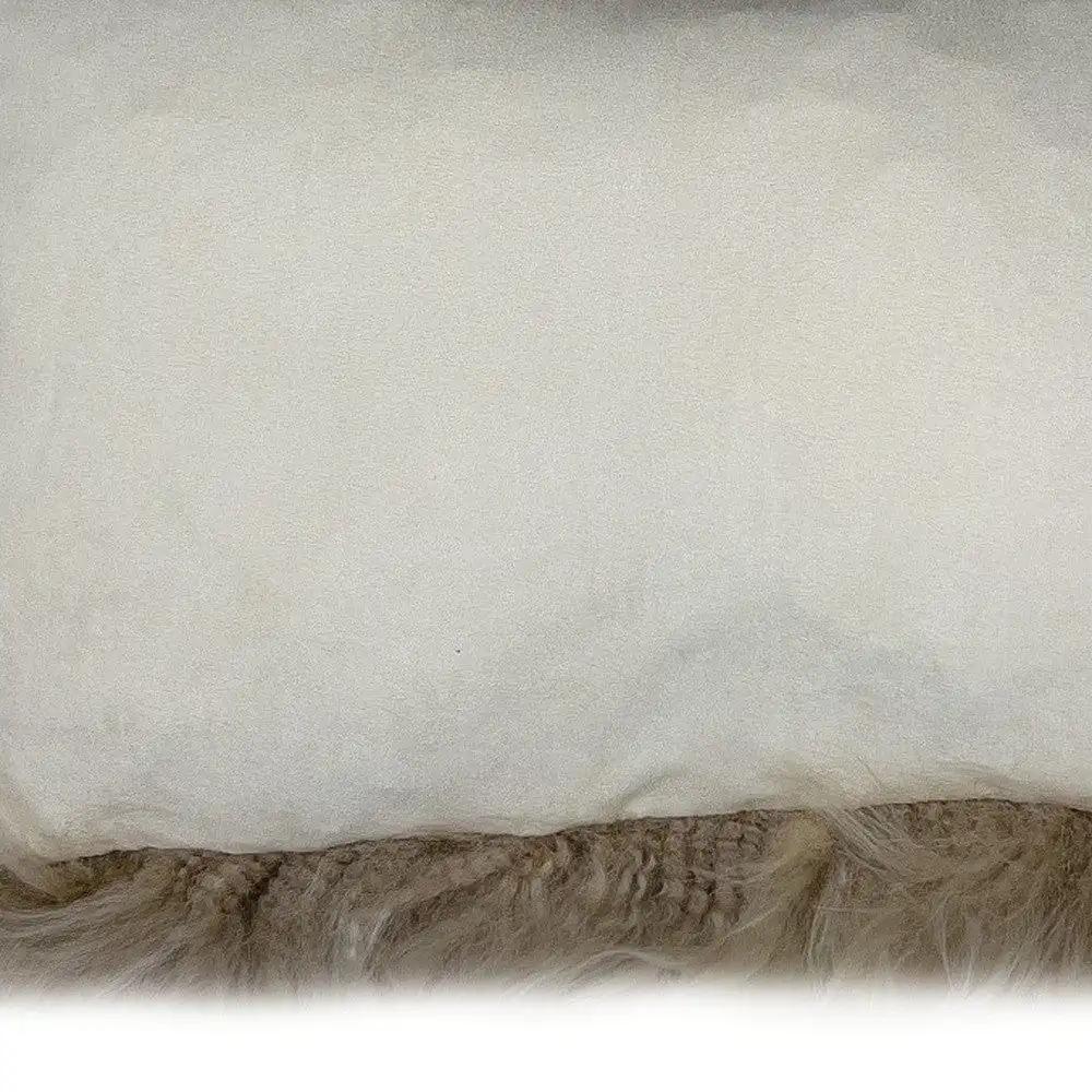 Set of Two 12" X 20" Taupe Sheepskin Lumbar Throw Pillows - Homeroots - Flyclothing LLC