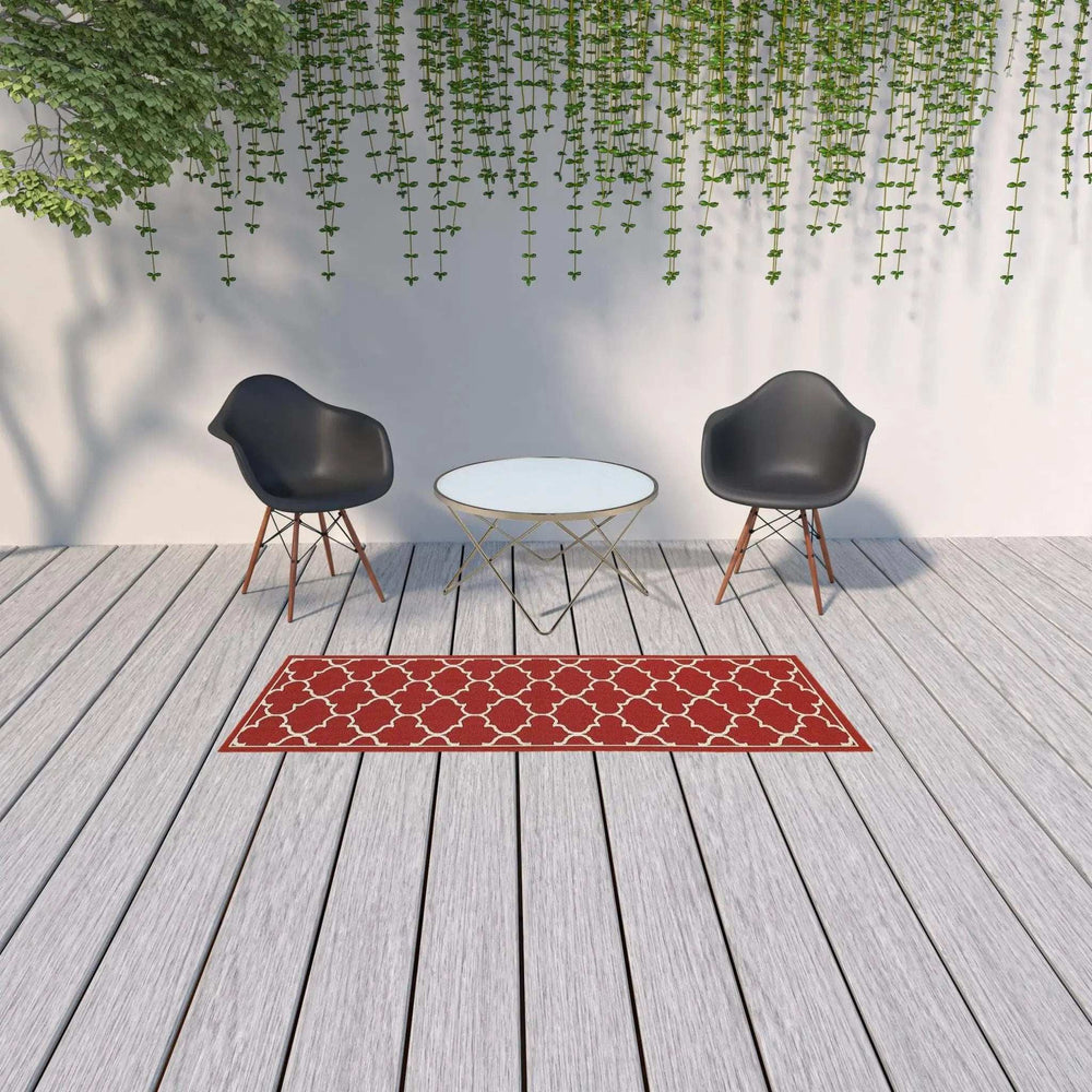 2' X 8' Red and Ivory Indoor Outdoor Area Rug - Homeroots - Flyclothing LLC