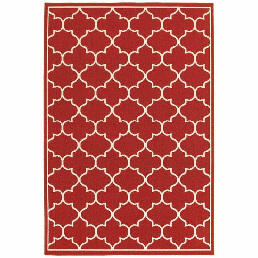 7' X 10' Red and Ivory Indoor Outdoor Area Rug - Homeroots - Flyclothing LLC