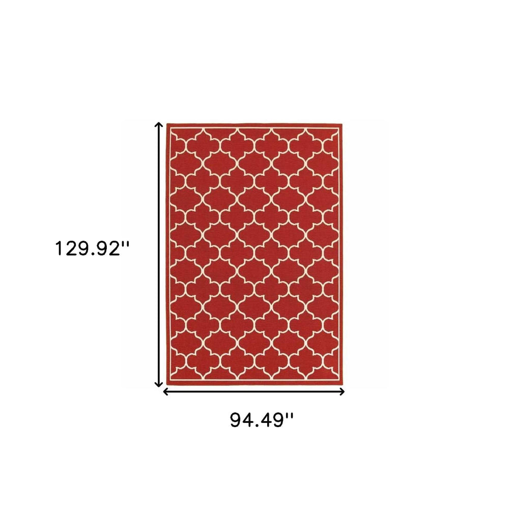 8' X 11' Red and Ivory Indoor Outdoor Area Rug - Homeroots - Flyclothing LLC