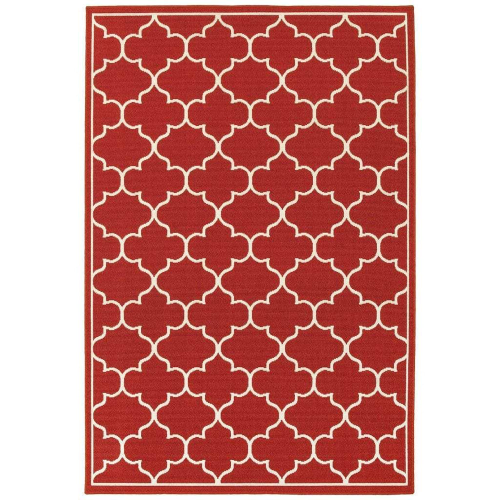 8' X 11' Red and Ivory Indoor Outdoor Area Rug - Homeroots - Flyclothing LLC