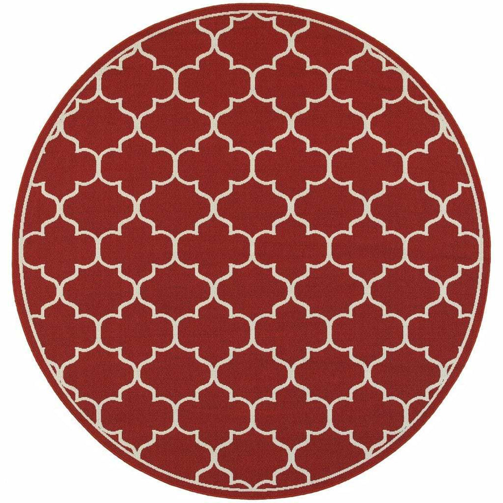 8' X 8' Red and Ivory Round Indoor Outdoor Area Rug - Homeroots - Flyclothing LLC