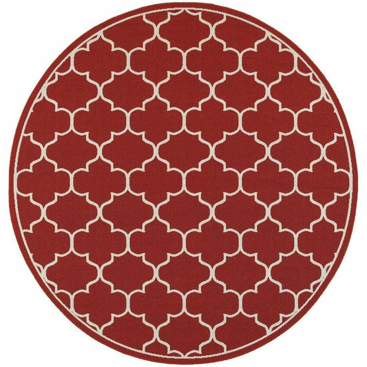 8' X 8' Red and Ivory Round Indoor Outdoor Area Rug - Homeroots - Flyclothing LLC