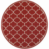 8' X 8' Red and Ivory Round Indoor Outdoor Area Rug - Homeroots - Flyclothing LLC